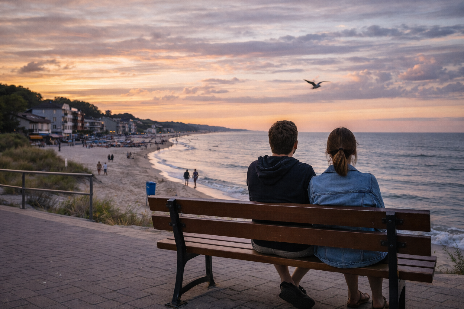 Mielno o zachodzie słońca – spojrzenie mieszkańców i turystów na nadmorskie życie